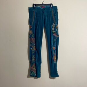 Vintage Two Ten Ten Five Blue Velvet Jeans with Floral Embroidery